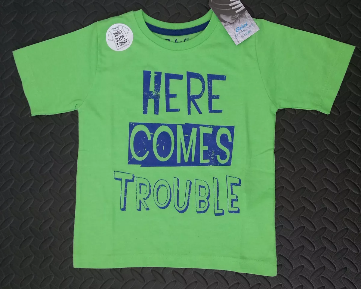 Primark Boys T-Shirt Comes Trouble' Green Sizes 1-8 years | eBay