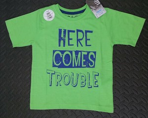 Primark Boys T Shirt Here Comes Trouble Green Sizes 1 8 Years Ebay