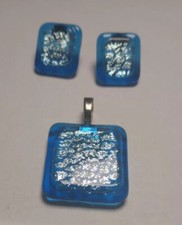 Handmade Beautiful Square Glitter Infused glass earrings With Pendant