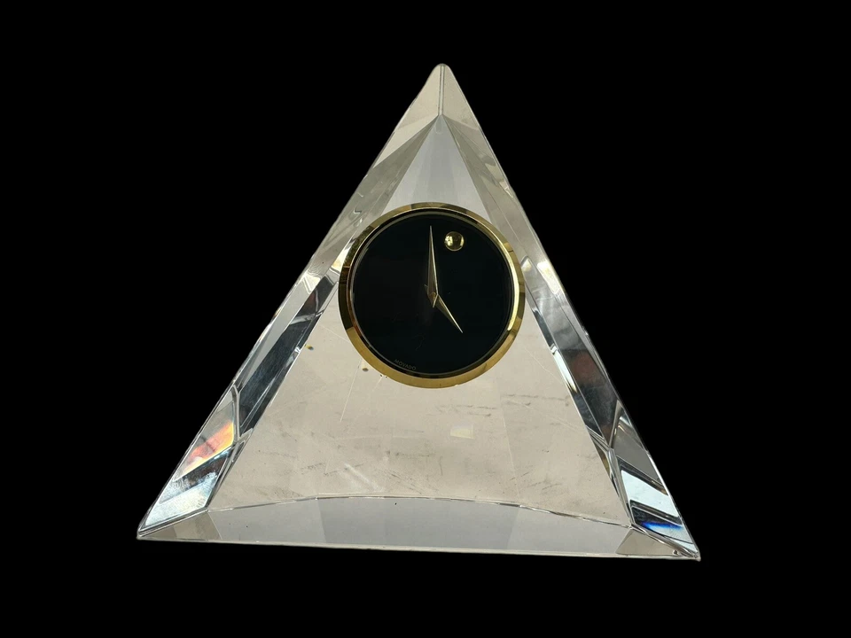 Auténtico Reloj de Escritorio Movado Moderno Pirámide Esfera de Museo Acento Tono Dorado con Caja Foto 4 de 4