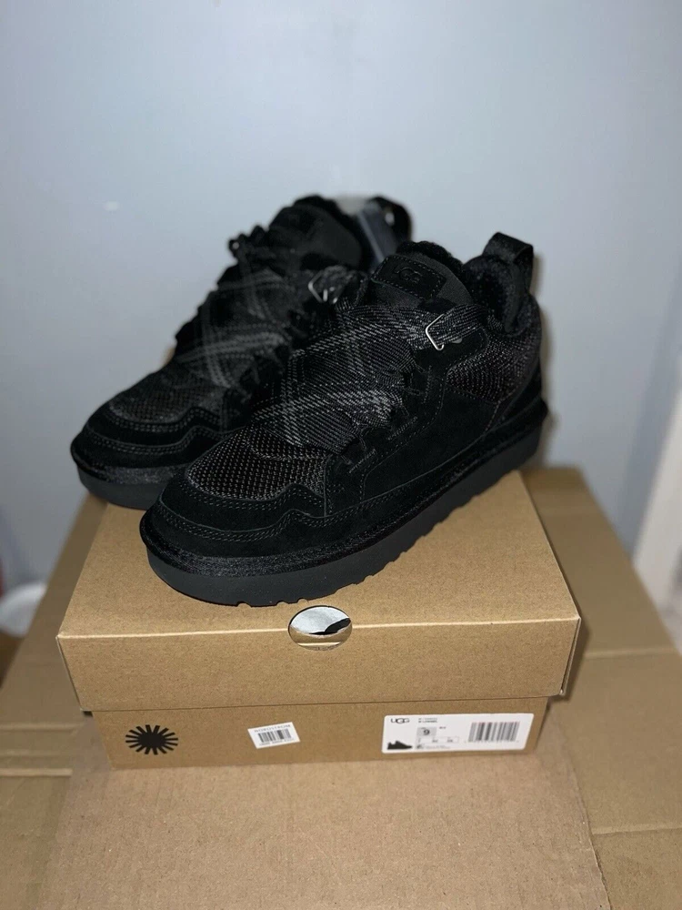 UGG LOWMEL BLACK SUEDE TEXTILE SPORTTY LACE WOMEN'S SNEAKERS SIZE UK
