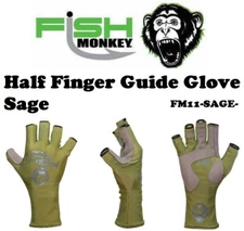 Fish Monkey Half Finger Guide Gloves Sage (Select Size) FM11-SAGE