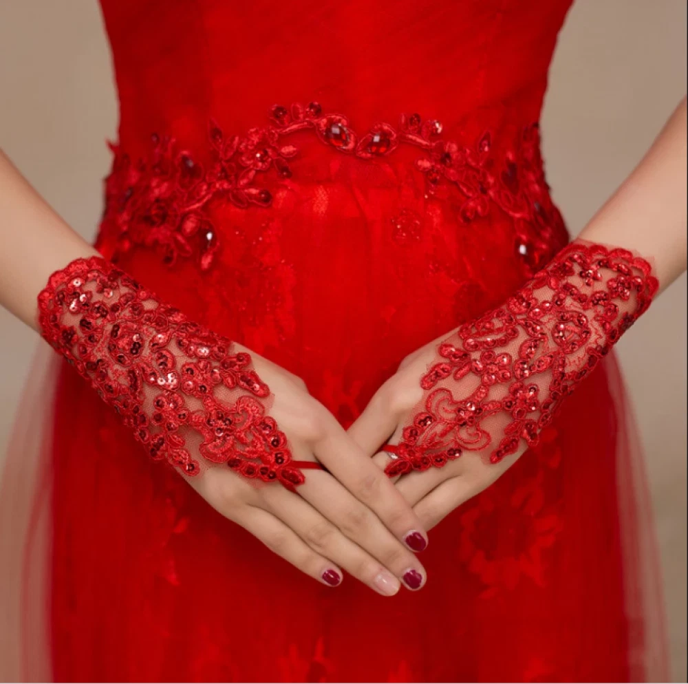 4 Pares De Guantes De Encaje Sin Dedos Para Mujer – Colores Blanco, Negro, Nude Y Rojo, Elegantes Para Bodas, Fiestas De Té, ópera Y Carnaval