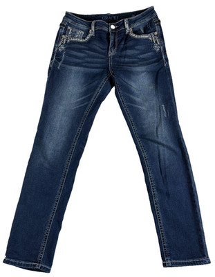 Grace in LA Skinny Jeans Womens 30 Blue Denim Stretch Medium Wash Rhinestones