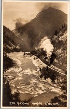 Kicking Horse Canyon Postcard Byron Harmon Banff Steam Train Sepia Canada Unused