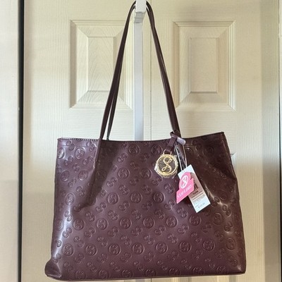 Burgundy Sam & Libby Embossed Logo Tote Bag & Matching Pouch- New With Tags
