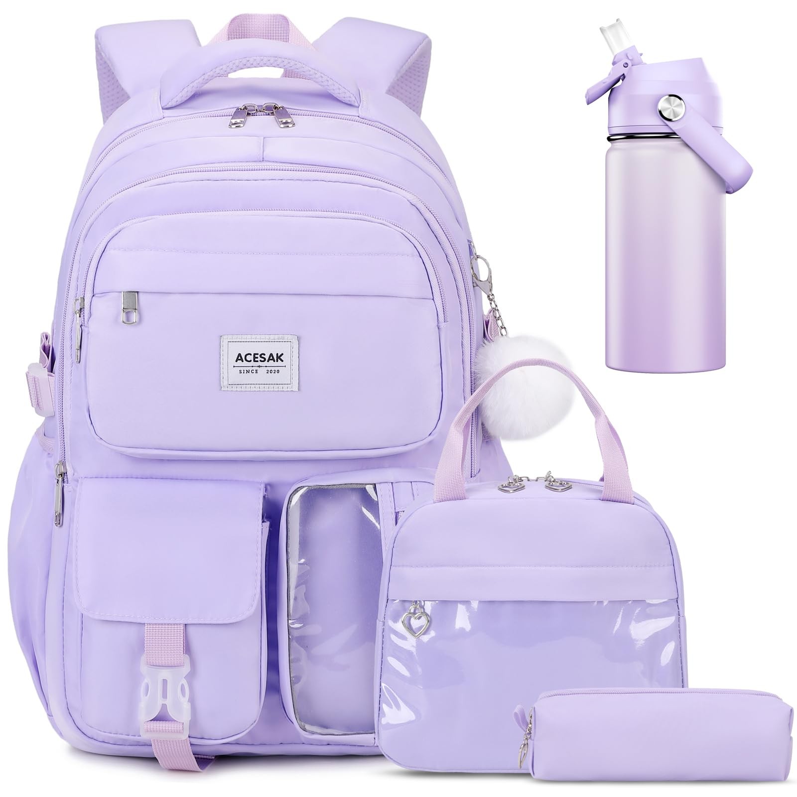 Backpack for Girls with 14oz Insulated Water Bottle, Girls Laptop Backpack fo...