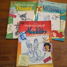 Disney How To Draw Aladdin Bambi The Little Mermaid Walter Foster Book Set 1992