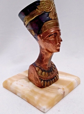 Vintage Metal/Brass/Copper Egyptian NEFERTITI Bust Figurine with Marble Base