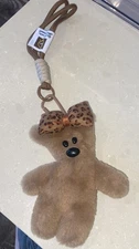 Brown Bear Fleece Plush Cute Bag Charm Key Ring- Bear with Bow