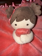Carters Pink plush Doll Lovey Brown Hair Girl Satin Security Blanket