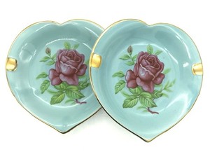 Set 2 Vintage California Creations Blue Heart Shape Ashtray Trinket Dish Rose 4"
