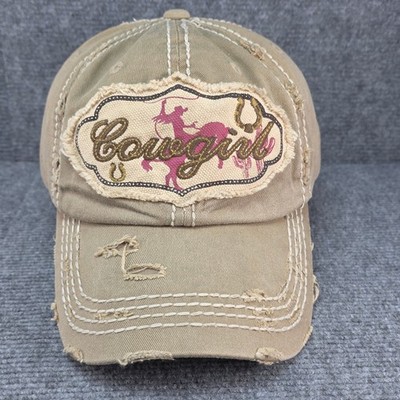 KBETHOS Hat Cap Womens Strap Back Tan Cowgirl Western Factory Distressed Grunge