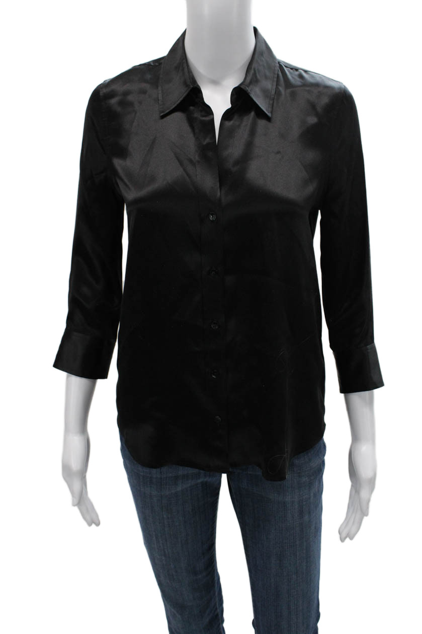 L'Agence Women Basic Button-Up Silk Collared 3/4 … - image 1