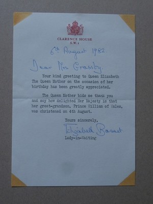 Danksagung Queen Elizabeth The Queen Mother Geburtstag  Brief 1982  royal reply