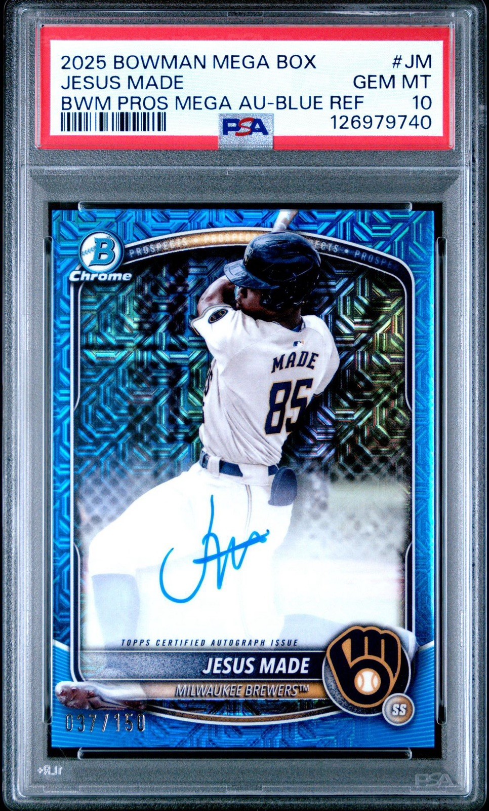 2025 Bowman - Chrome Prospect Autographs Jesus Made #BMA-JM Blue Mojo /150