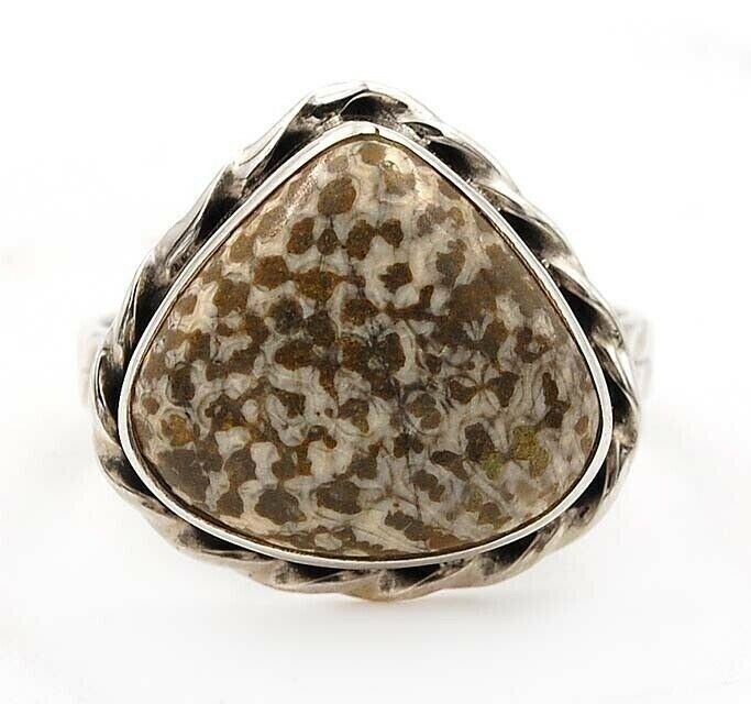 Natural Stingray Coral 925 Solid Sterling Silver Ring Sz 8.5