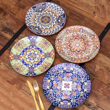 Set of 4 Tuscany Mandala Dinner Plates Ceramic Mediterranean Dining Tableware