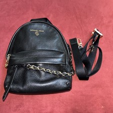 Michael Kors Slater Medium Pebble Leather Backpack Black Gold Chain,Dust Bag