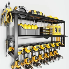 Power Tool Organizer Wall Mount - 300Lbs Load 3 Layers Storage Rack with 7 Drill