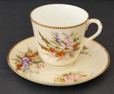 Antike Royal Worcester Tasse Untertasse Victorian Bone China handbemalt floral 1875