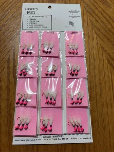 Card Of 36 Lockett’s Shad Darts Jigs NOS 1/32 oz BPW305 Black Pink White