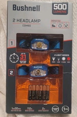 Bushnell 500 Lumen Multi-Color Headlamp, 2 Pack. Open Box