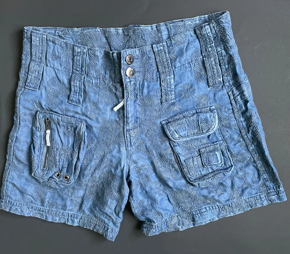 Pantalones Cortos Denim Johnny Was Zuma Texturizados Bolsillos Carga Talla 2 Foto 2 de 4