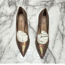 Katy Perry Gold Multicolor Floral Metallic Block Heel Slip On Pumps Size 9.5 M