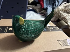 Vintage Fitz and Floyd Green Parrot Catchall With Lid Made in Japan Very Rare