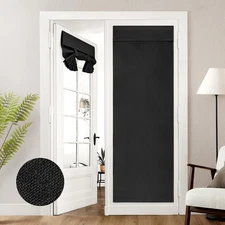 HOMEIDEAS Black Linen Blackout French Door Curtains 26x72" - Privacy, Thermal