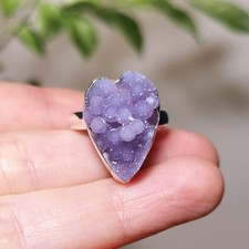 Raw Purple Grape Agate Sterling Silver Heart Ring US size 8