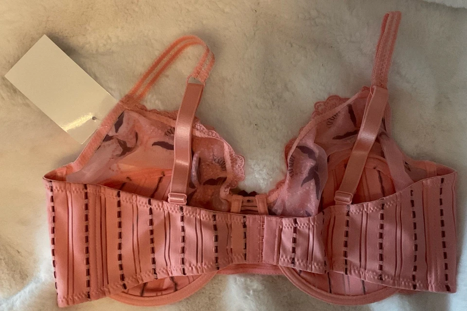 Sutiã de renda Naturana 87657 listra rosa e marrom com fio não acolchoado novo com etiquetas - Imagem 2 de 4