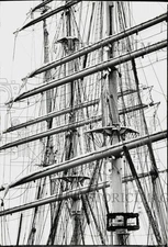 1976 Press Photo Sails are furled aboard The Eagle at anchor - lrs20910