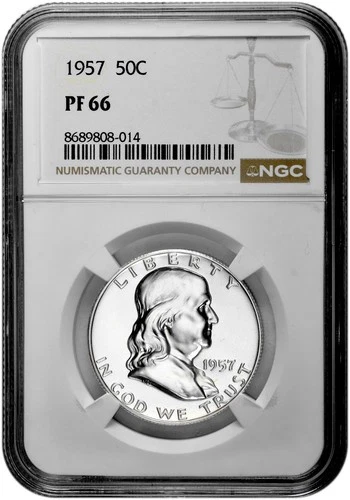 1957 50C Proof Silver Franklin Half Dollar NGC Graded PF 66 in New Holder