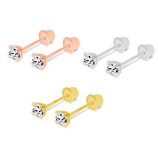 14K Solid Gold REAL Diamond Baby Screw Backing Dainty Small Stud Baby Earring