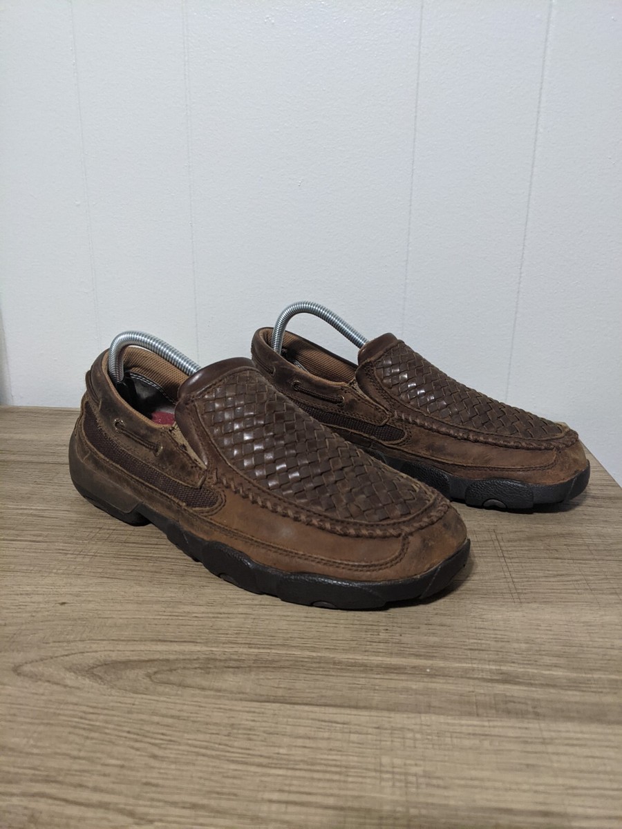 Twisted X Mens Brown Distressed Basket Weave Moccasin Casual  display picture 2