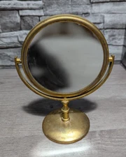 Vtg Two Sided Gilded Round Vanity Shaving Mirror Table Gilt Gold Brass Vergoldet