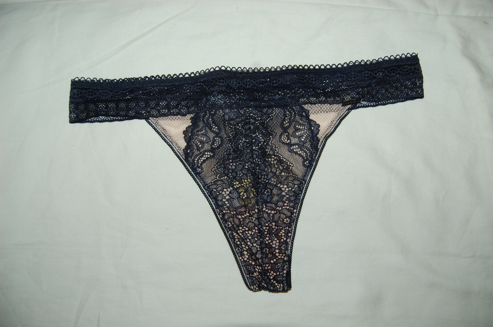 M&S Autograph Tanga Thong Navy Lace UK 18 EUR 46 BNWT