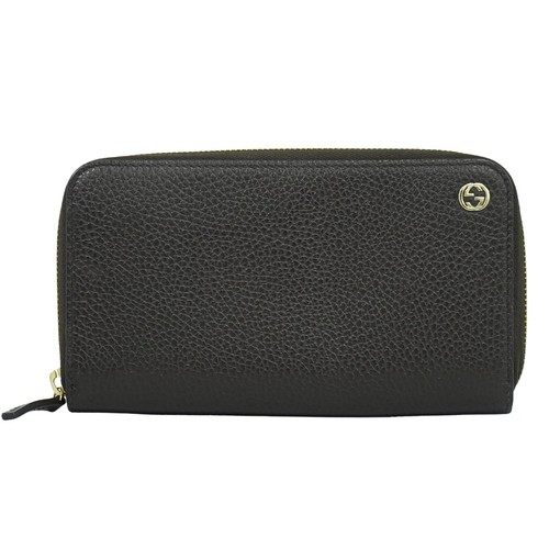 GUCCI Interlocking G 449347 Leather Round Zip Wallet Brown Gold - 第 1/15 張圖片