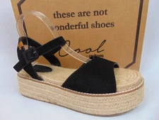 Coolway Women's Ramen Ankle Strap Platform Sandal, Size 10.0 M, Black Suede