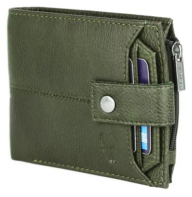 RFID Blocking Green Genuine Leather Men's Bifold Wallet 2 Center Flap New