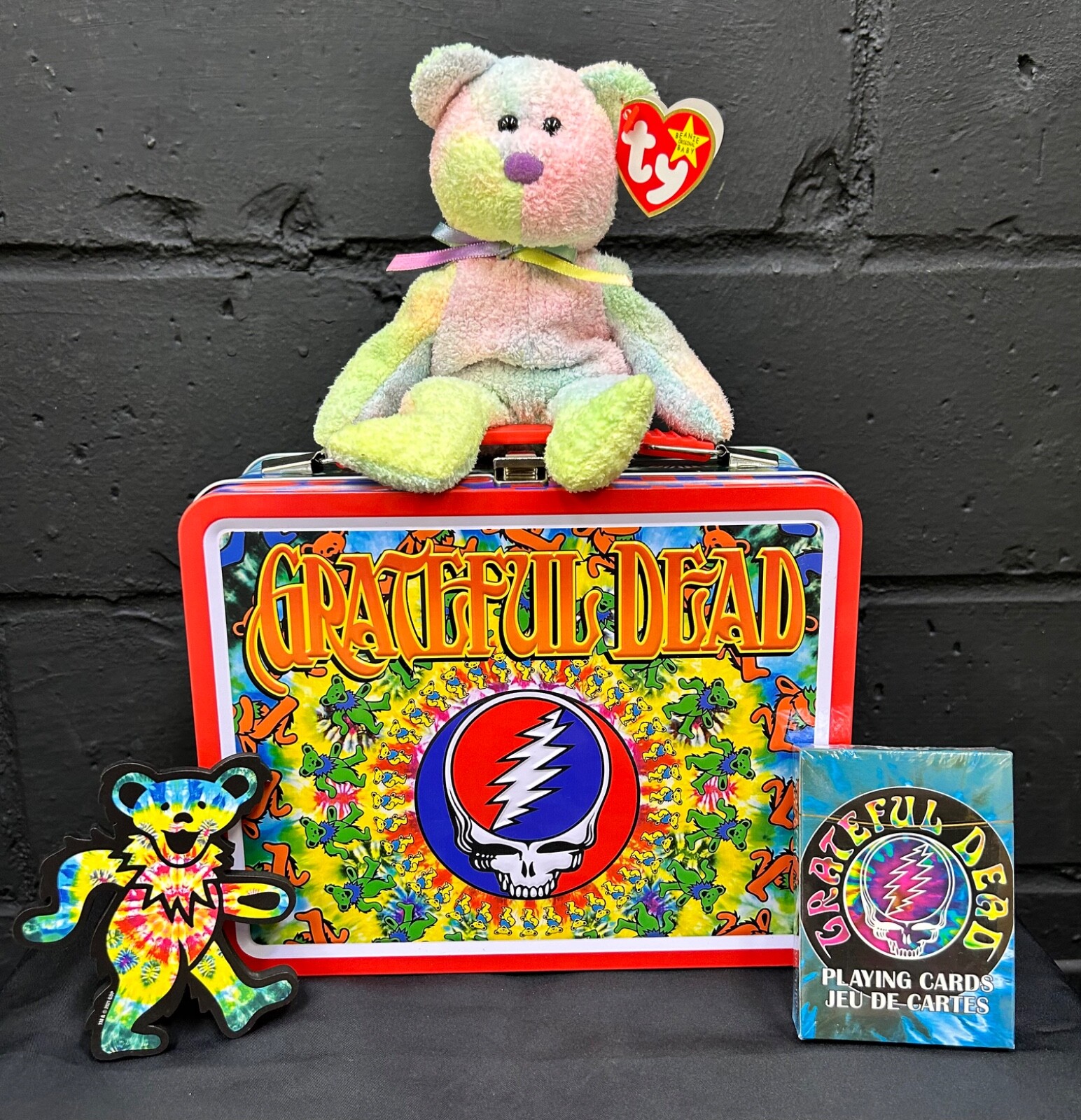 Grateful Dead Lunch Pale Magnet Playing Cards And Ty Beanie Groovy Bear Gift Box