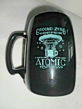 GROUND ZERO Black Tall Ceramic Coffee Mug ATOMIC BREW Logo RARE 1998-2020 