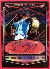 2019 Panini Obsidian Justus Sheffield 15/25 Autographs Electric Etch Red #16 
