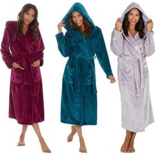 Luxury Hooded Robe Ladies Shimmer Plush Soft Fleece Wrap Dressing Gown Nightwear