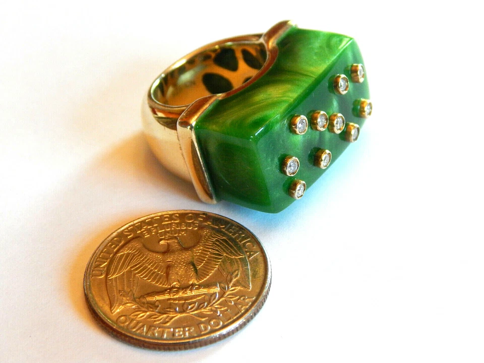 ANILLO MIRIAM TALLA 6 PLATA ESTERLINA CHAPADO EN ORO CIRCONITA CÚBICA VIDRIO VERDE #D18-10  Foto 2 de 4