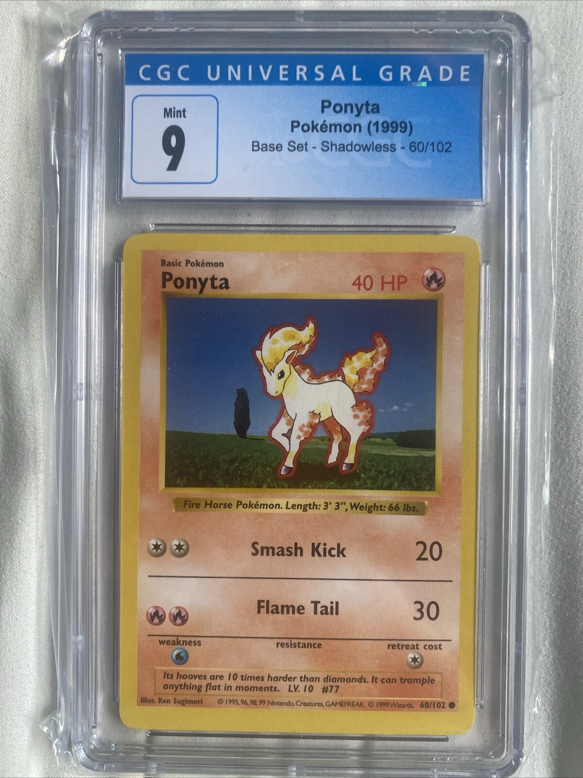 1999 Pokemon Base Set Shadowless 60/102 Ponyta CGC 9 MINT
