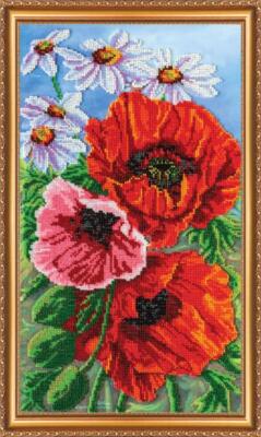 Bead embroidery kit Wild Poppies-1 needlework kit Art canvas beadwork pattern