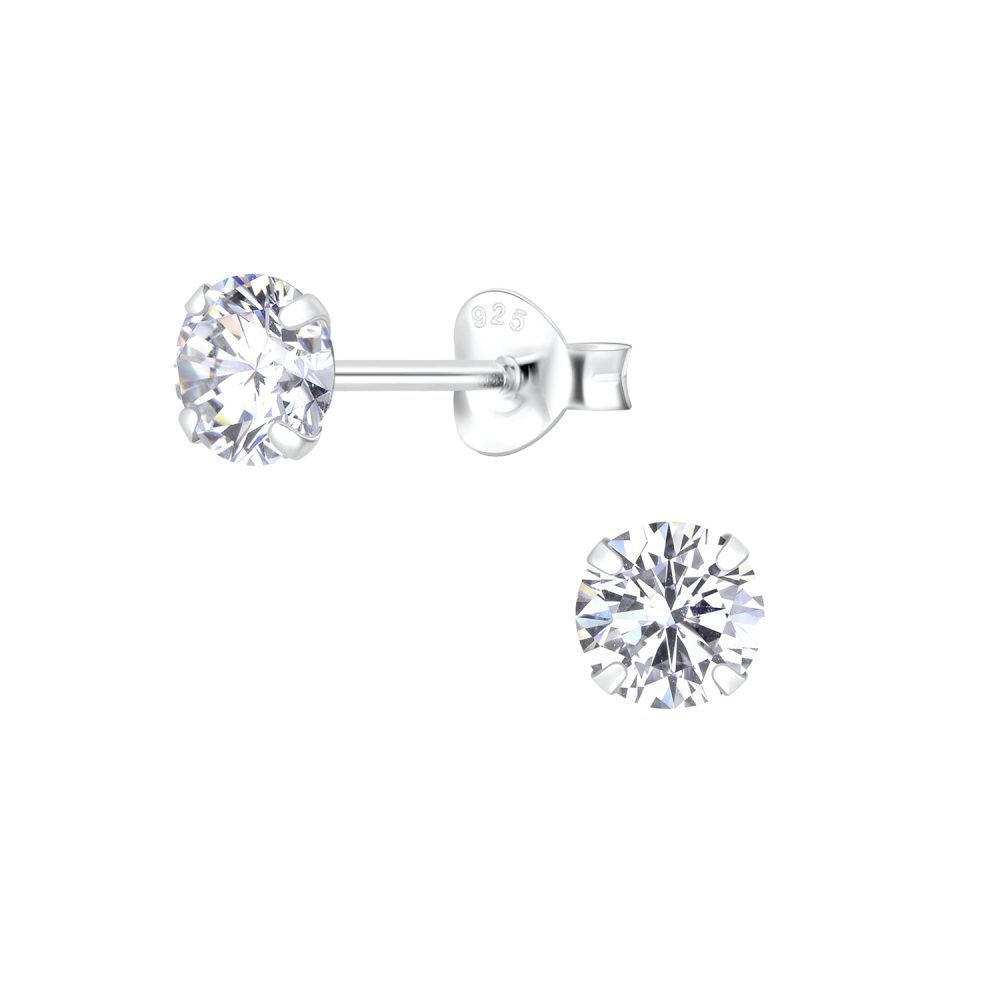 5mm Round White Cubic Zirconia 925 Sterling Silver Stud Earrings